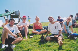 Beer and bratwurst make everyone happy. It's hard to put down a beer (not that anyone would want to) on the slope. But take off your boots, as Mason shows it in the photo and there you have it: How to speak Australian...er...Swiss? Beerholder