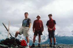 Alex, Jarod, and Jeff on top of Bietenhorn. August 8, 2000