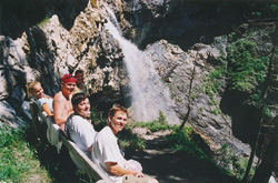 Meredith, Jim, Nigel, Mason, and Sprutz waterfall