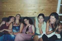 This couch is for girls only--Jody, Heather, Kelly, Johnnie, and Heather